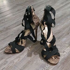 Jessica Simpson JYRA snakeskin print strappy 4.5" heels Sz 7.5 EUC worn once